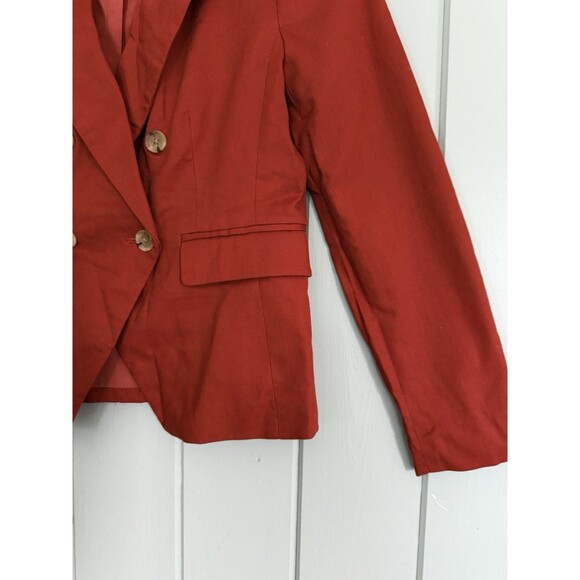 Banana Republic Blazer XS Petite Double Breasted Linen Blend Red Orange Pockets - Picture 2 of 7